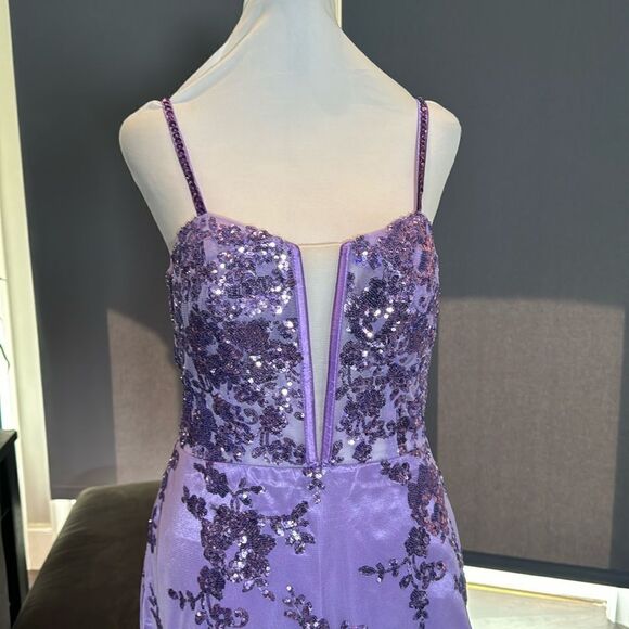 Women’s Purple Mermaid Fit Prom Party Dress Sparkly Sequins Lace Up Back Size 8 - Picture 3 of 12